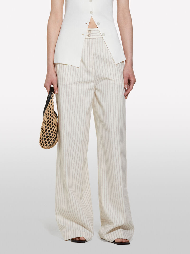 Beige striped trousers - women's palazzo trousers - Creamy White | Sisley image number 4